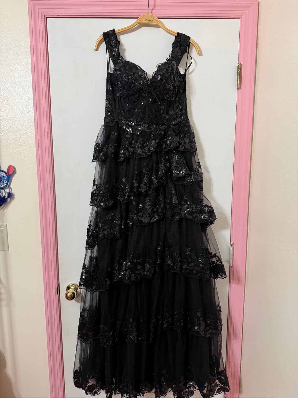 Elegant Black Sequin Tiered Prom Dress